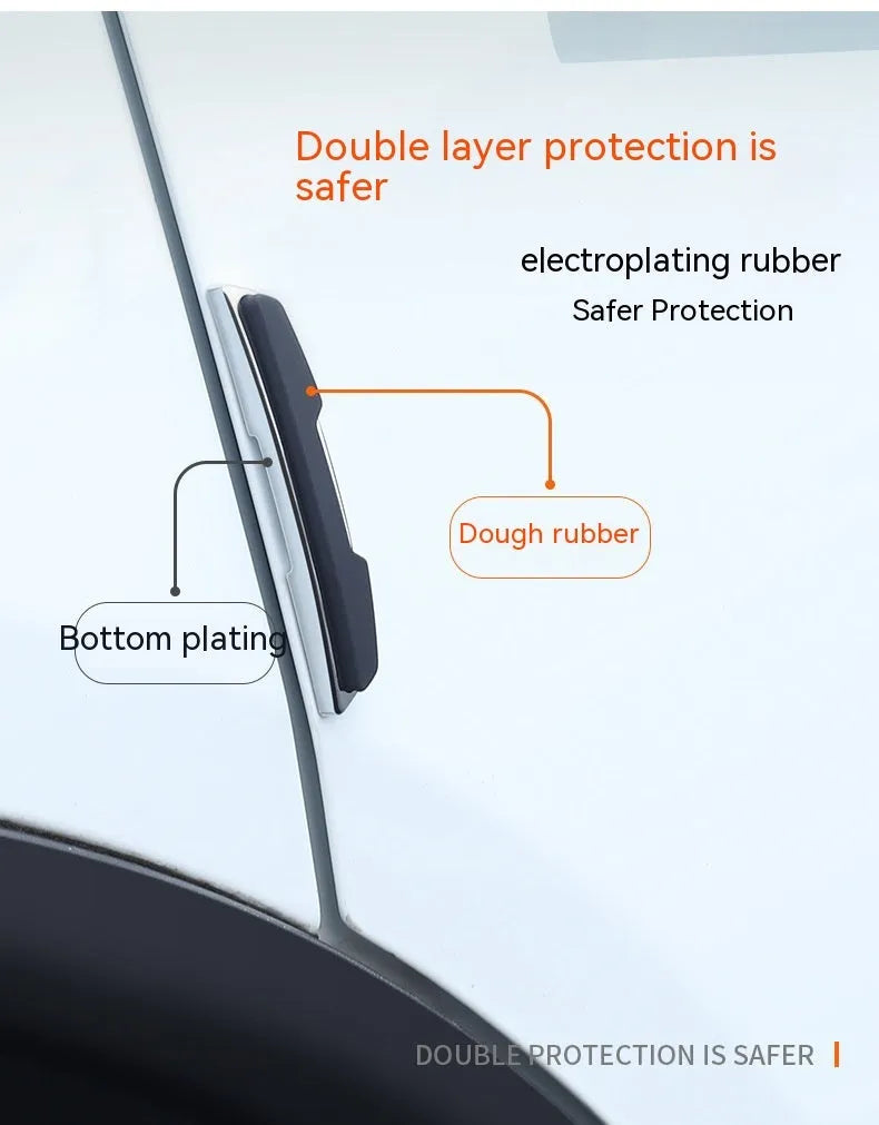 Black silicone car door bumper strip set showing four 9.5cm by 2cm protection strips