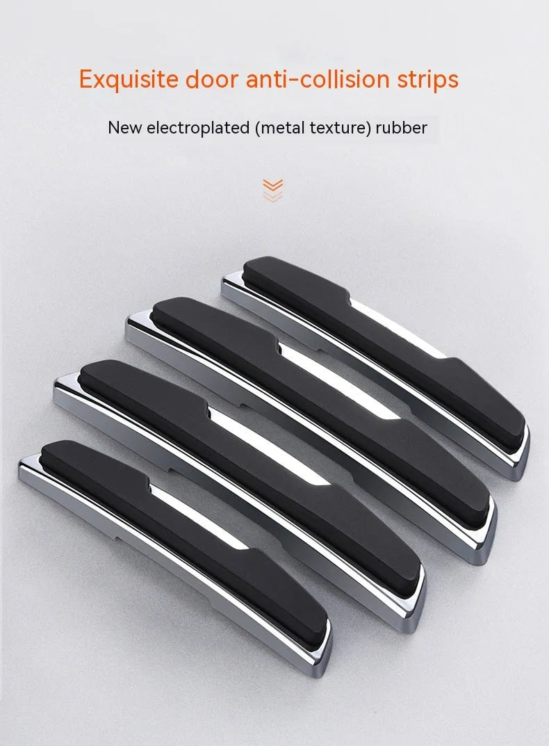 Black silicone car door bumper strip set showing four 9.5cm by 2cm protection strips