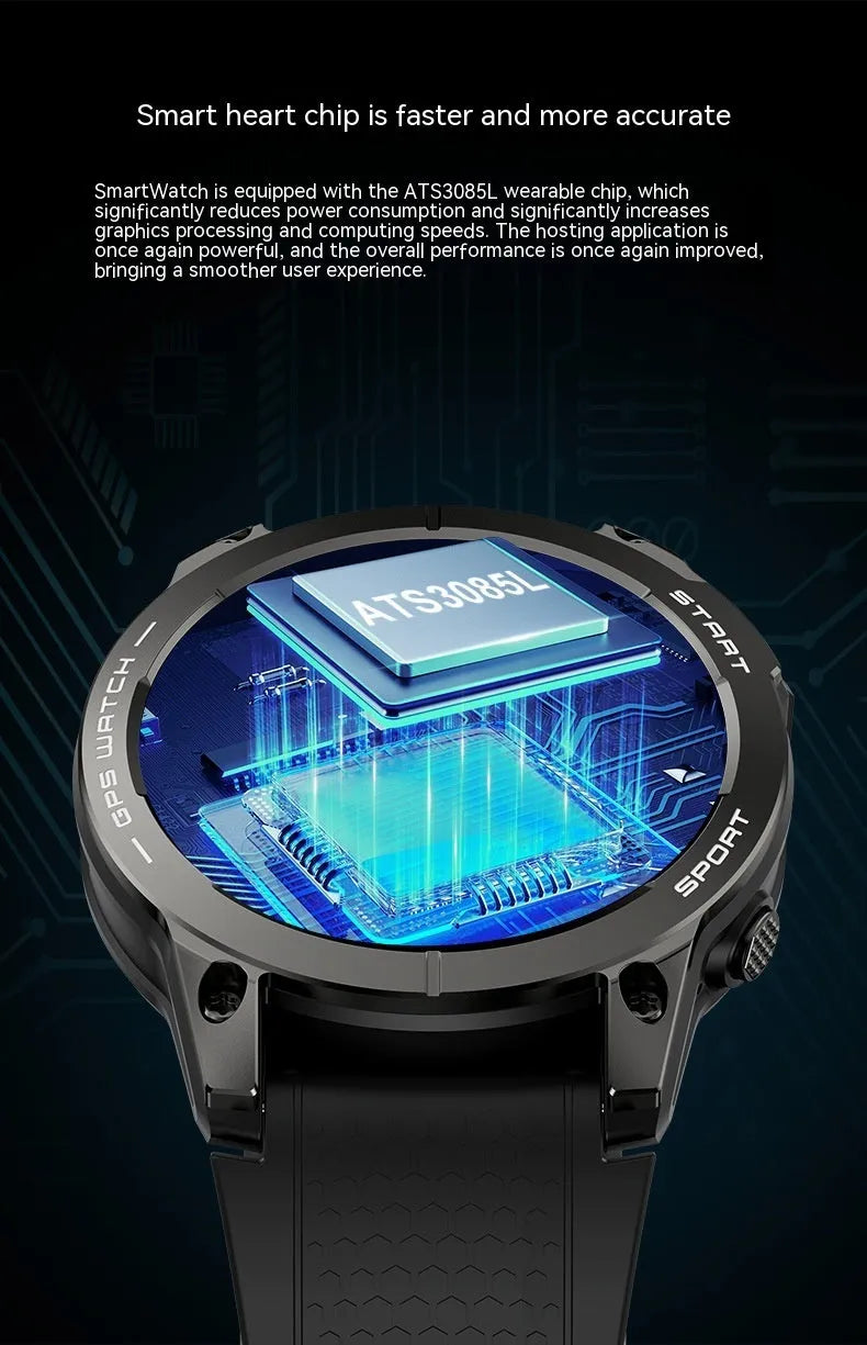 S53 Outdoor GPS Sports Smart Watch in Black or Orange with zinc alloy frame and silicone strap.