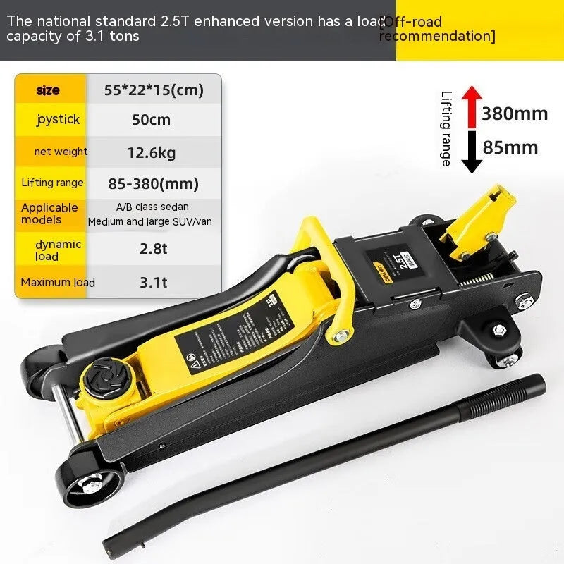 Horizontal hydraulic low profile car lifting jack with handle for tyre changes