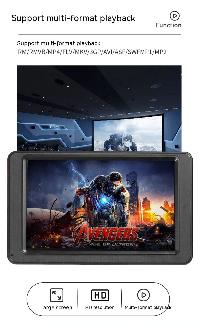 Black vehicle-mounted 7-inch MP5 player with LCD screen and included mounting accessories