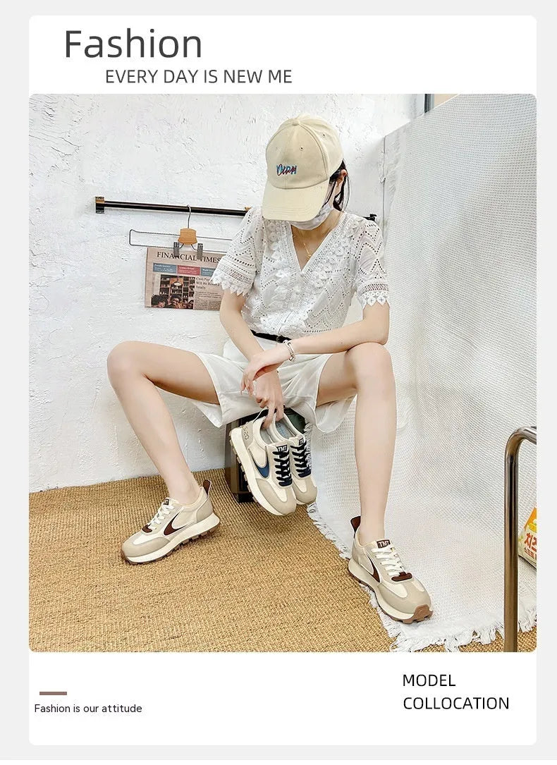 Forrest Gump beige heightened casual sneakers low top round toe rubber sole side view