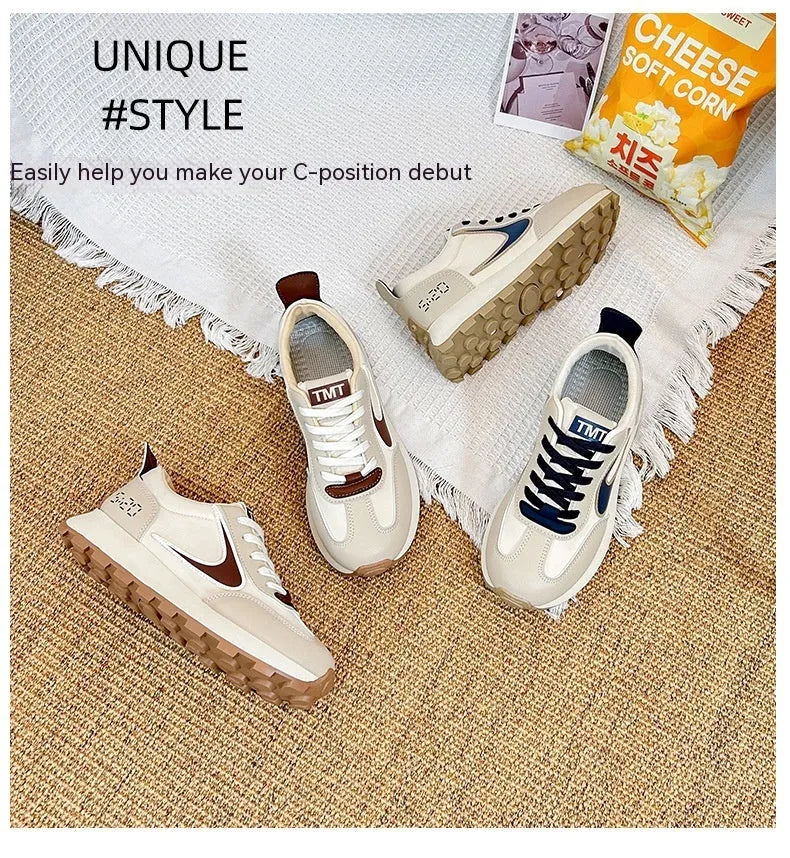 Forrest Gump beige heightened casual sneakers low top round toe rubber sole side view
