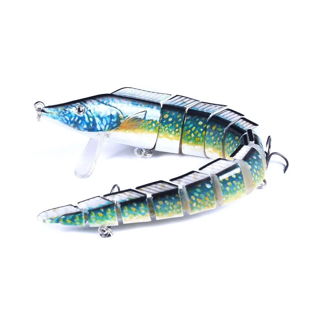 Multi-section simulated fish loach fishing lure showing articulated design and size #2 hook