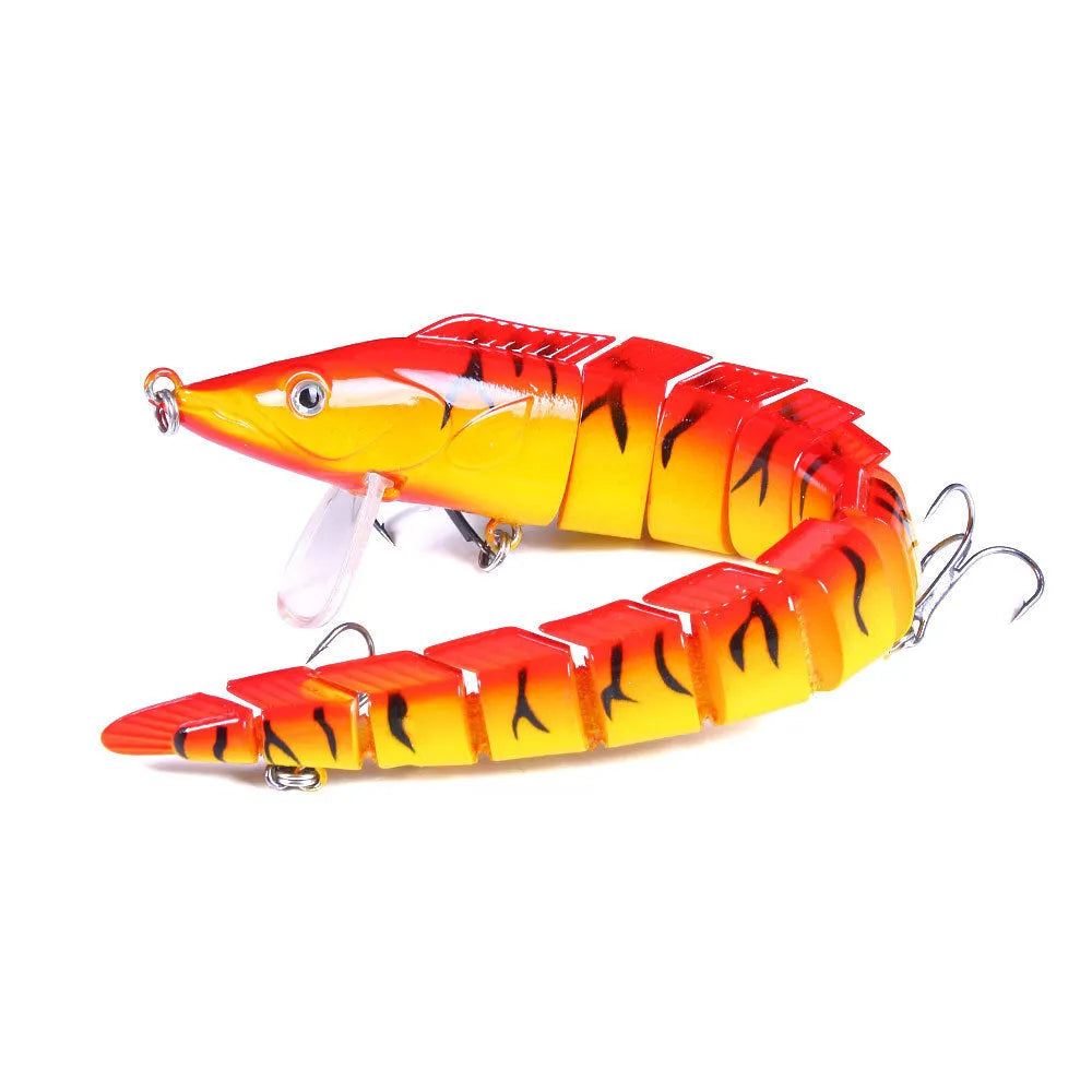 Multi-section simulated fish loach fishing lure showing articulated design and size #2 hook