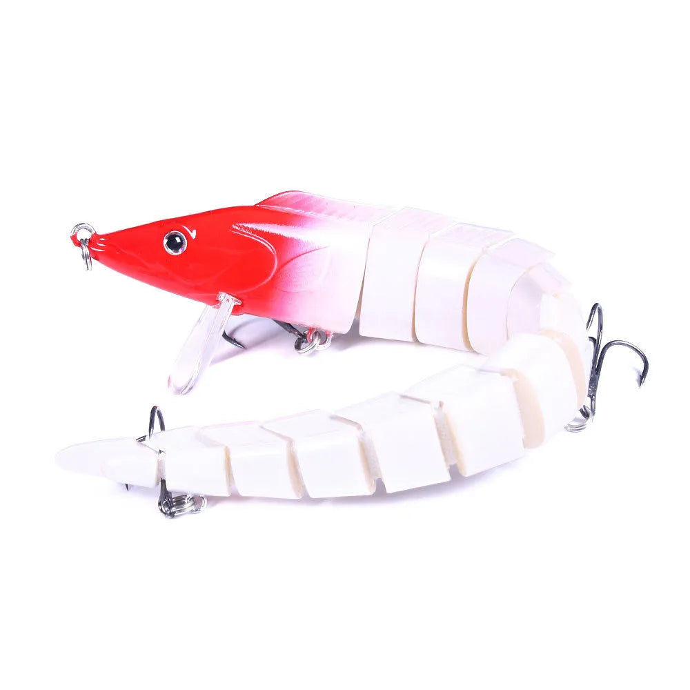 Multi-section simulated fish loach fishing lure showing articulated design and size #2 hook