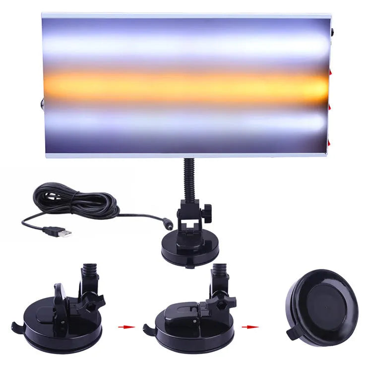 White MPT X009 car dent repair detector suit and concave inspection light on a workbench.