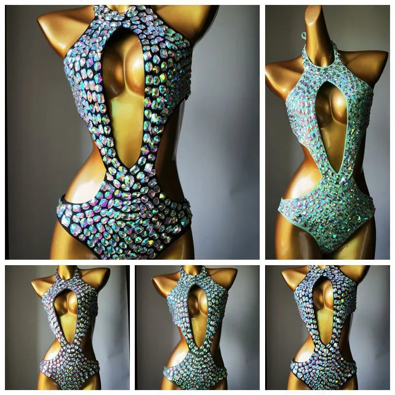 Diamond mesh pattern one-piece swimsuit for women in army green