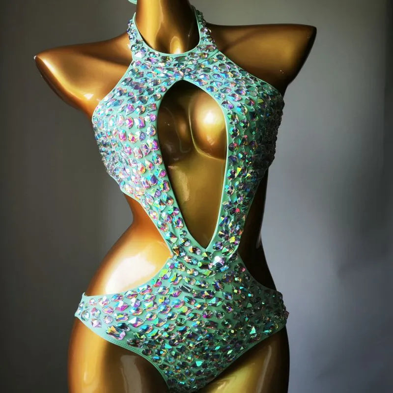 Diamond mesh pattern one-piece swimsuit for women in army green