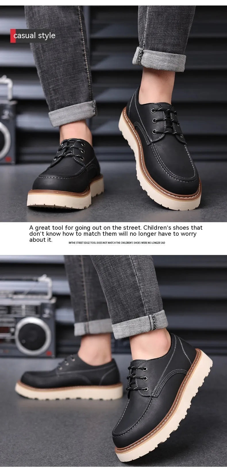 Men's black Martin boots with low-top retro design and round toe