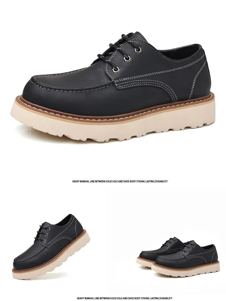 Men's black Martin boots with low-top retro design and round toe