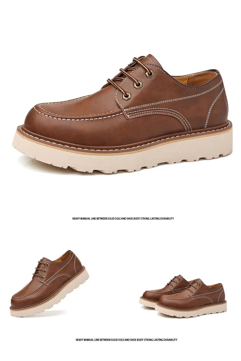 Men's black Martin boots with low-top retro design and round toe