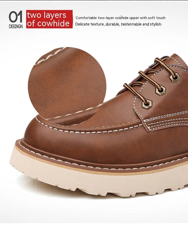 Men's black Martin boots with low-top retro design and round toe