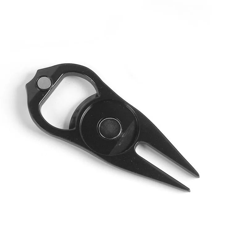 Zinc alloy golf ball yoke bottle opener tool with ball coin in black, green or silver colours