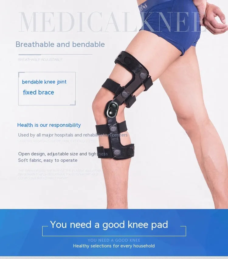 Black anterior ligament knee pad supporter showing multi-material construction and sizing options