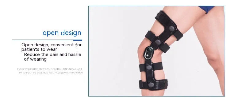 Black anterior ligament knee pad supporter showing multi-material construction and sizing options