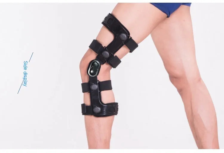 Black anterior ligament knee pad supporter showing multi-material construction and sizing options