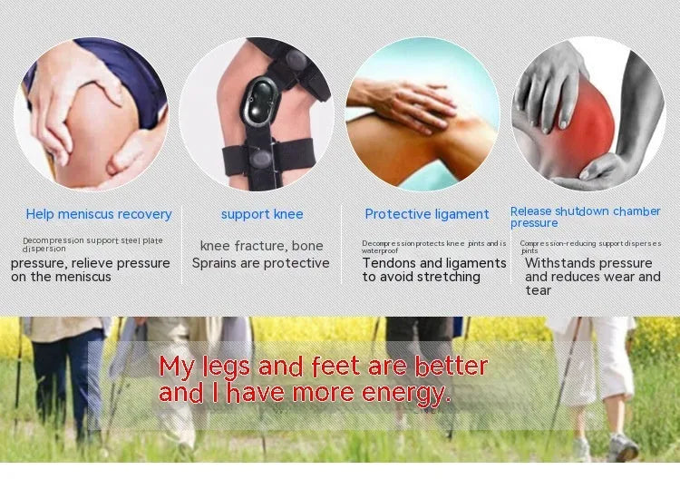 Black anterior ligament knee pad supporter showing multi-material construction and sizing options