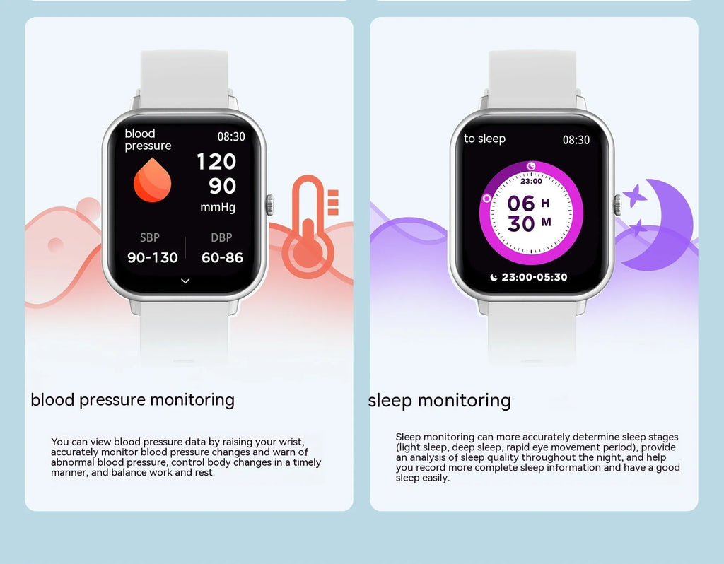 Bluetooth smart watch in black on wrist, showing heart rate and step count on its colour touchscreen.