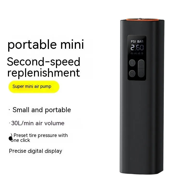 Black Super Mini Car Digital Display Inflator with digital screen and hose
