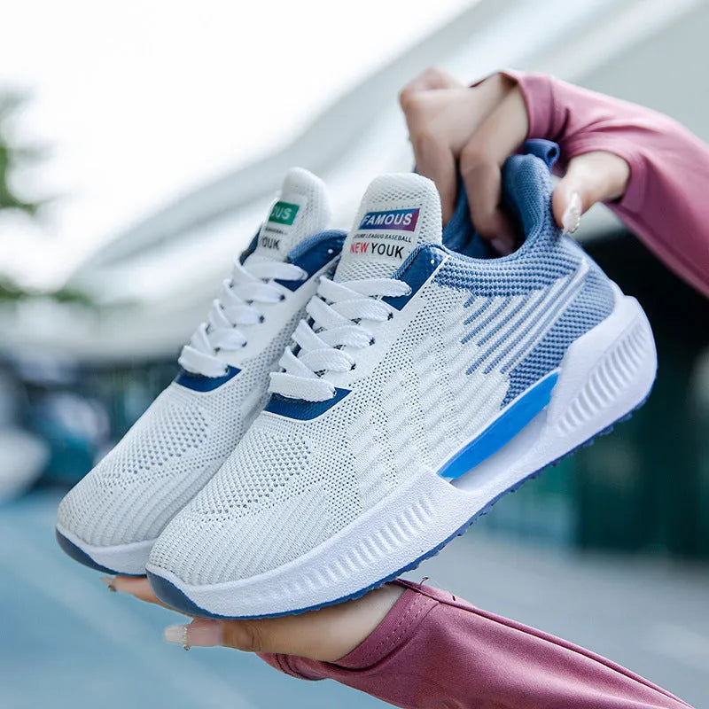 Men's blue casual sports mesh shoes with cloth upper and moulded sole