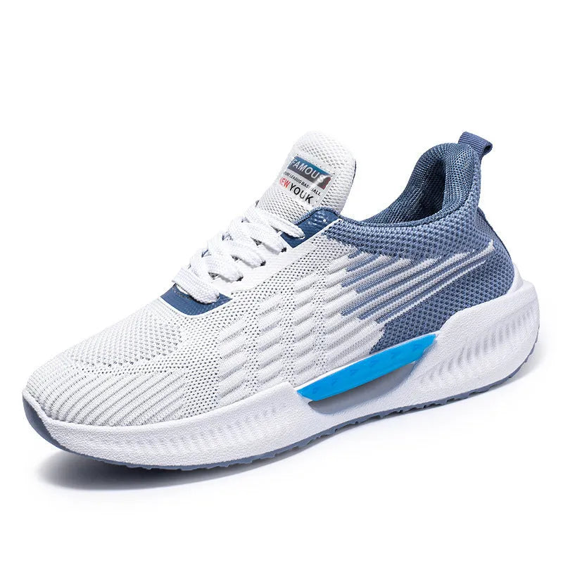 Men's blue casual sports mesh shoes with cloth upper and moulded sole