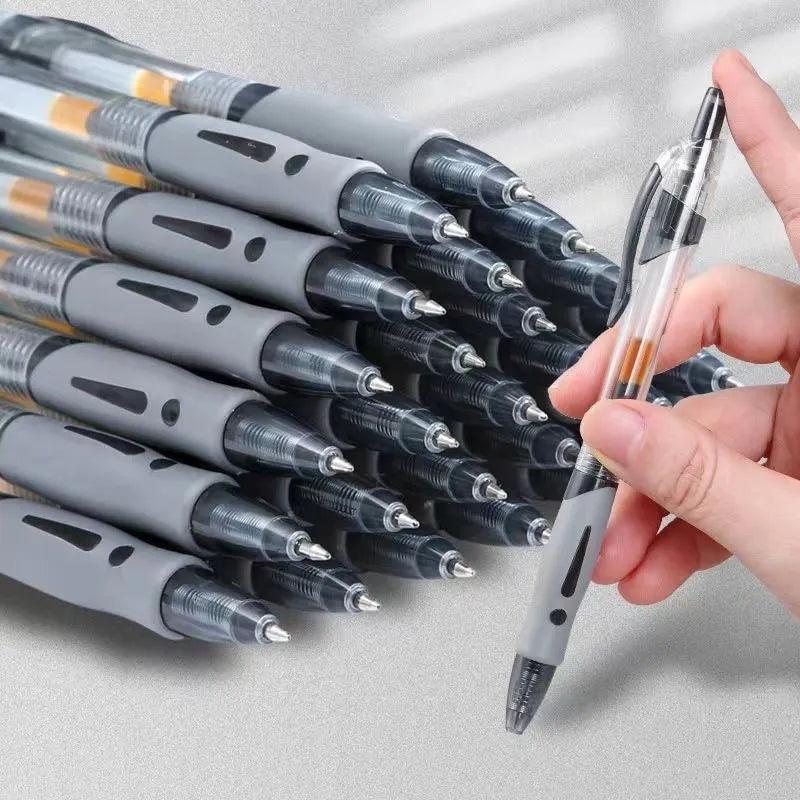 A neutral-style refillable gel pen with black, red, and blue ink and a 0.5mm tip.