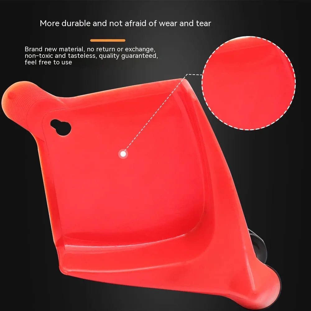 Four bright red triangular plastic parking blocks for car tyres