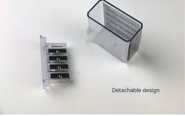 Geometric plastic pencil sharpener with four holes and an integrated screwdriver