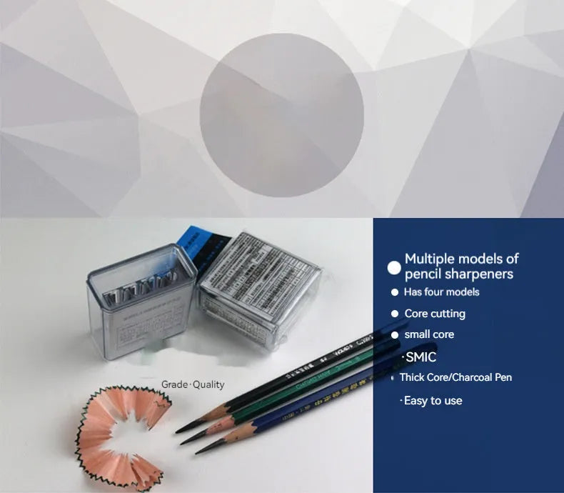 Geometric plastic pencil sharpener with four holes and an integrated screwdriver