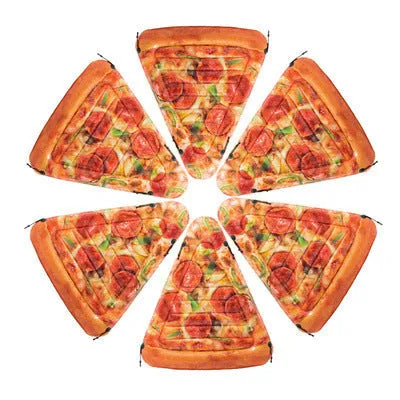 Large green inflatable pizza surfboard shaped recliner float on water