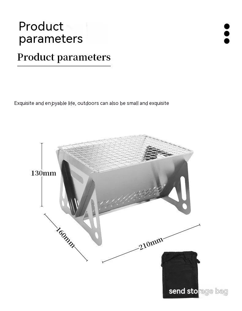Folding stainless steel barbecue oven with grill rack and storage bag for outdoor cooking