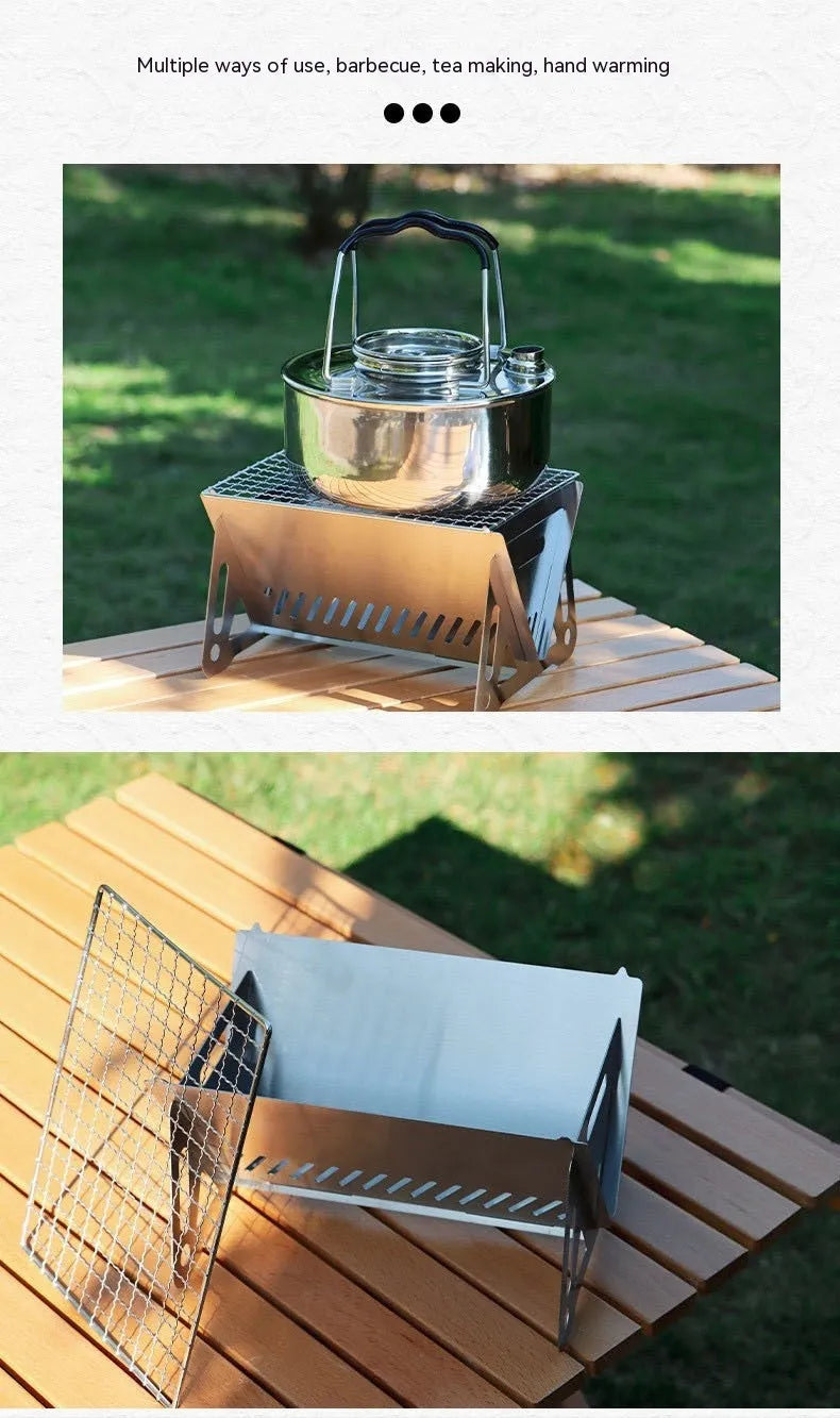 Folding stainless steel barbecue oven with grill rack and storage bag for outdoor cooking