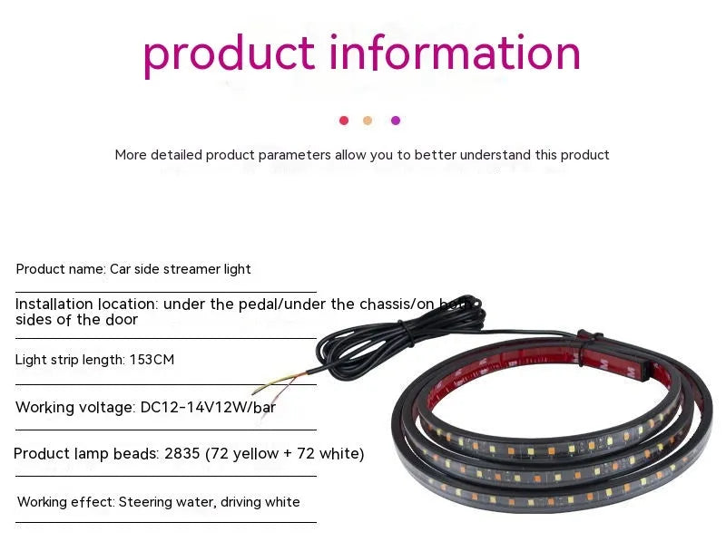 Pedal Streamer bicycle side steering yellow light lamp with long white-yellow PVC streamer on wheel.