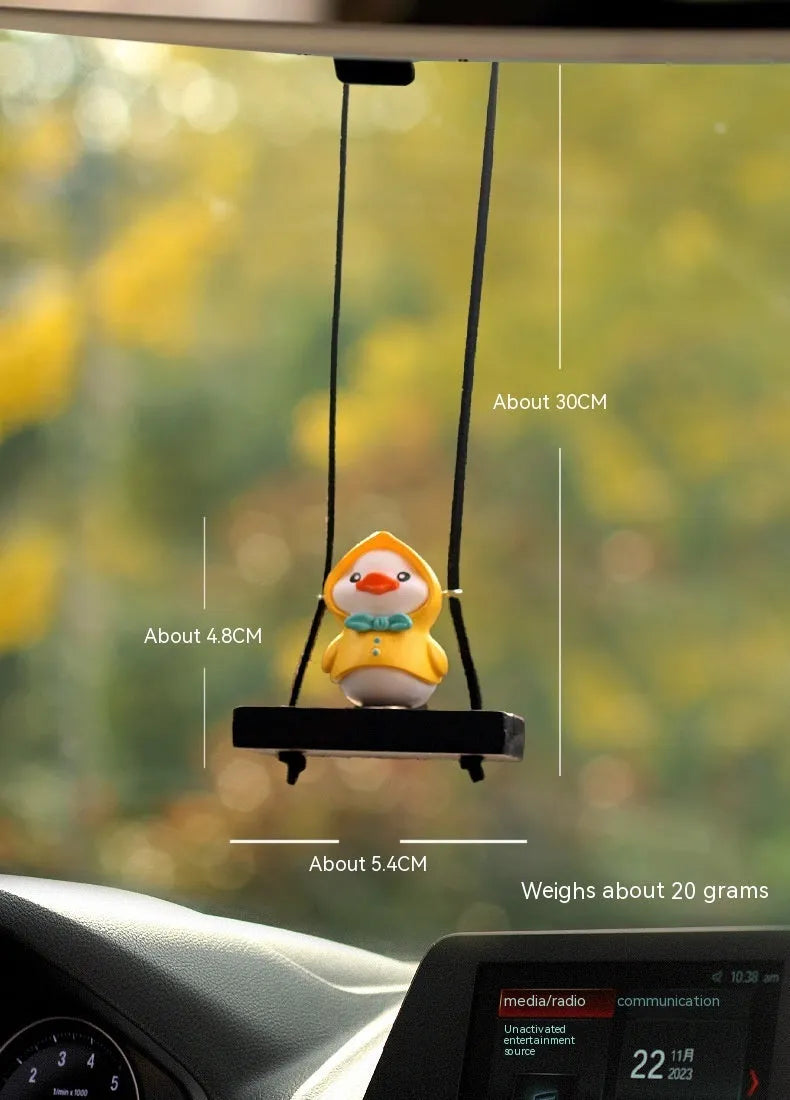 Yellow duck doll car hanging ornament in four cartoon designs: bath towel, swimming ring, bath bucket and bow pendant
