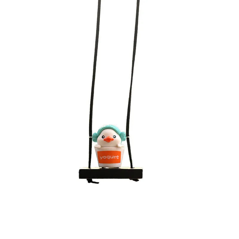 Yellow duck doll car hanging ornament in four cartoon designs: bath towel, swimming ring, bath bucket and bow pendant