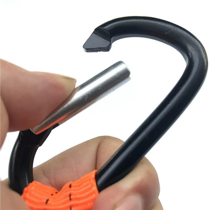 Orange fishing rod safety rope with metal snap hooks, 90cm length