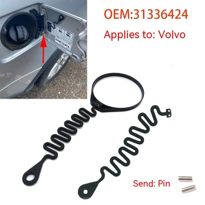 Black rubber fuel cap tether for Volvo vehicles in circle band and separate rope anti-lost styles