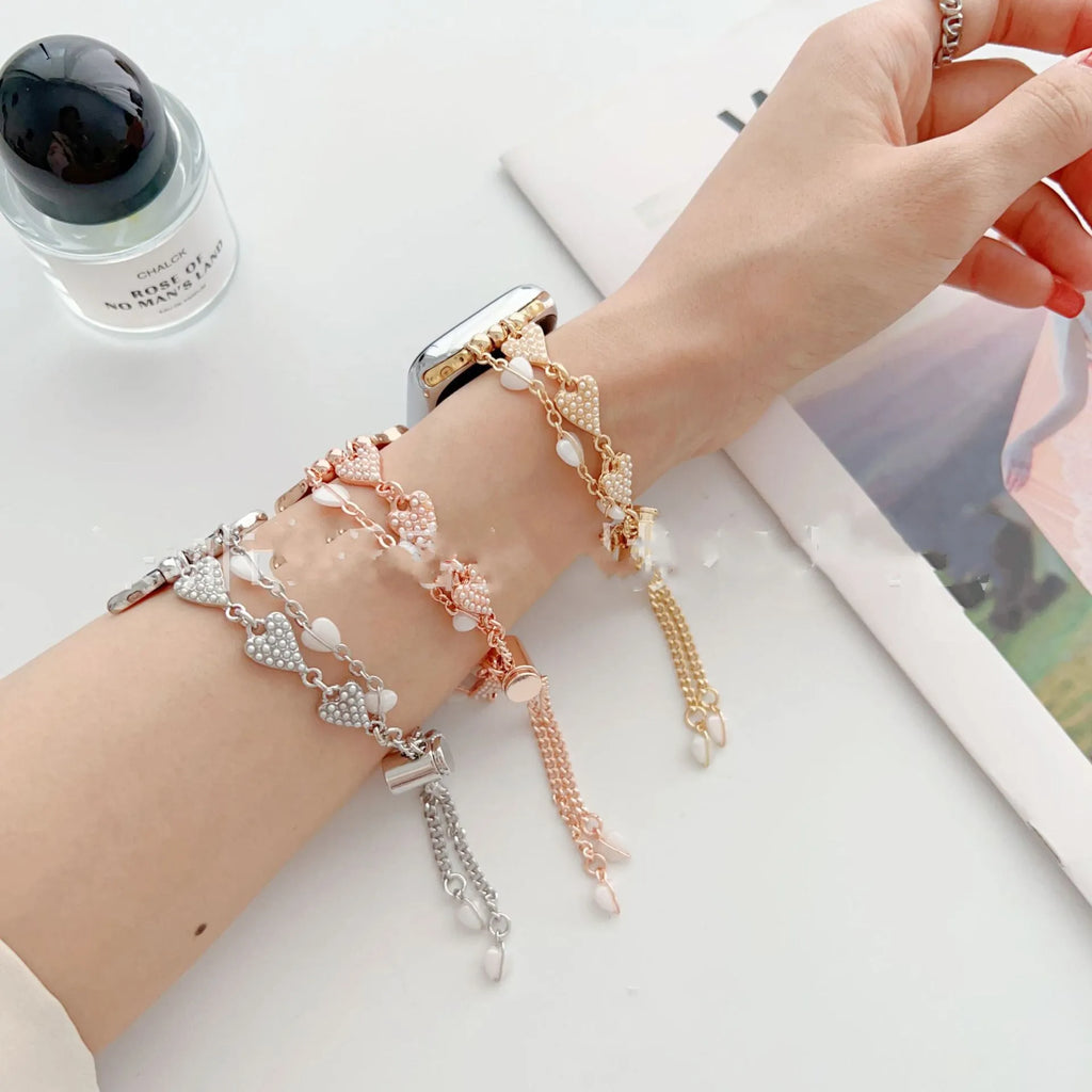 Love bracelet pearl chain metal strap for Apple Watch 38-49mm in gold colour