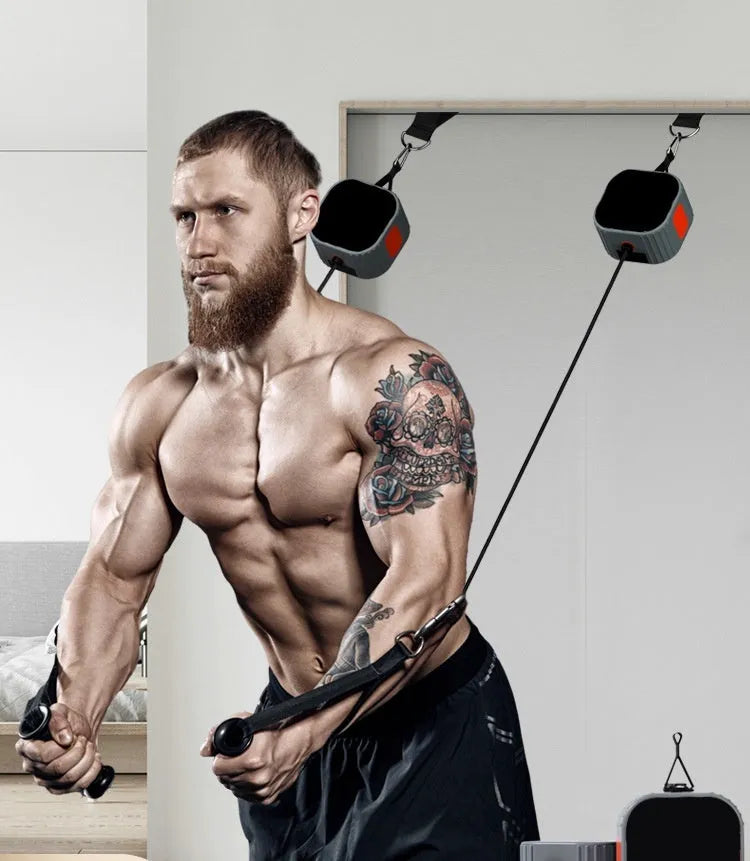 Adjustable resistance fitness trainer with iron and ABS construction in orange-grey colour