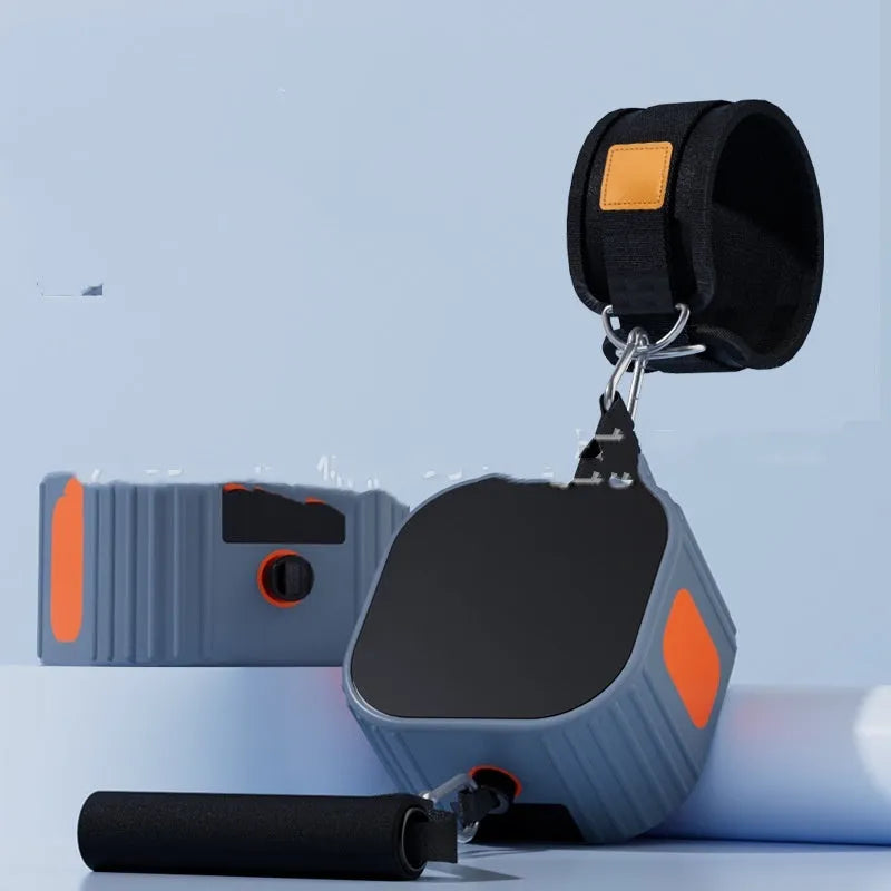 Adjustable resistance fitness trainer with iron and ABS construction in orange-grey colour