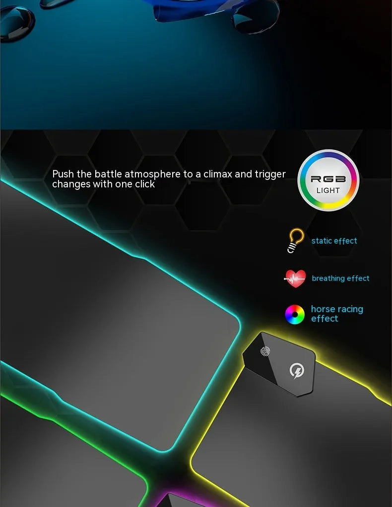 Black gaming mouse mat with luminous TYPC interface showing 300x800mm dimensions