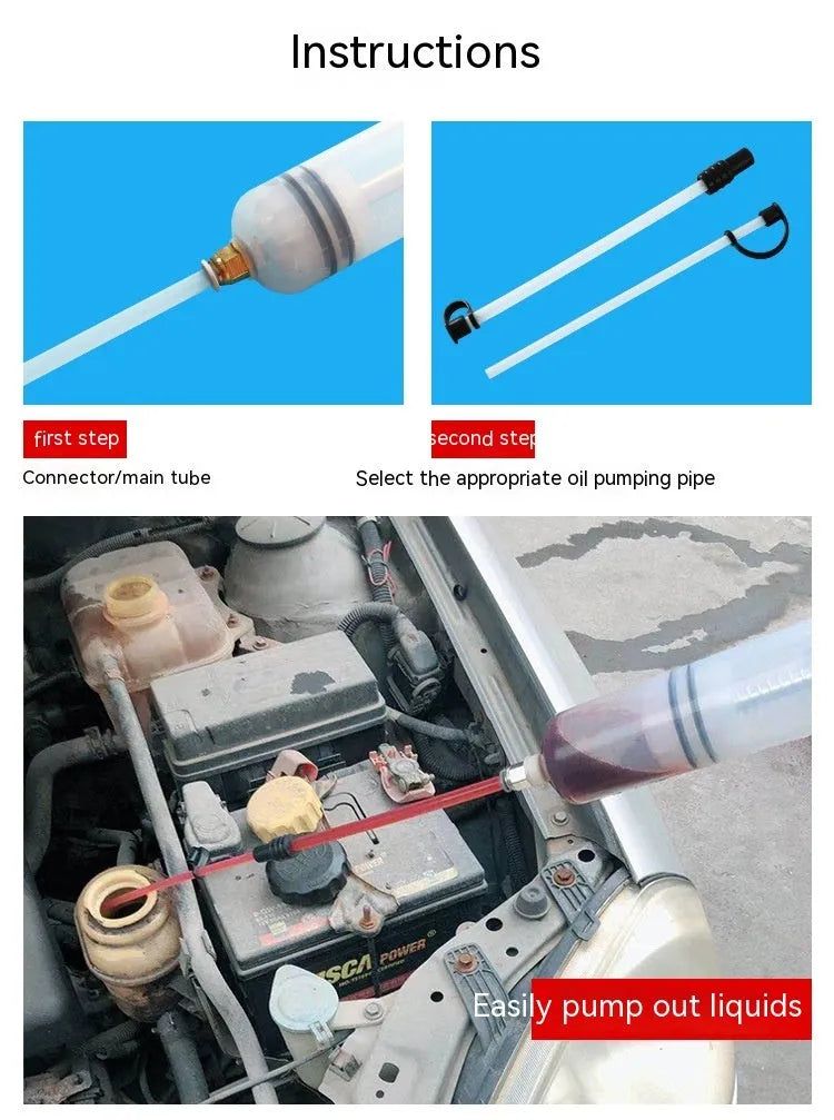 Manual oil pump tool with syringe-style barrel for suction and injection fluid transfer