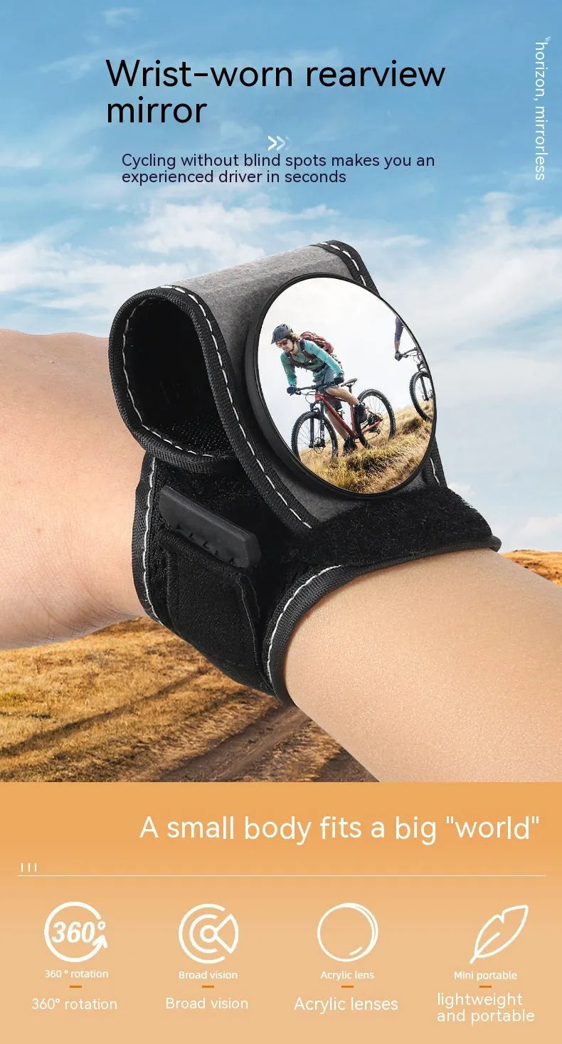 Black nylon cycling rear-view mirror with universal bicycle mount and adjustable viewing mechanism
