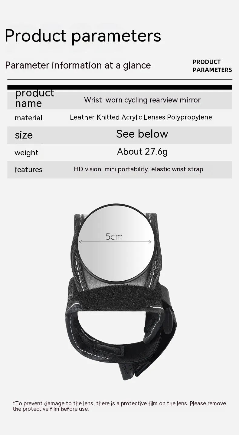 Black nylon cycling rear-view mirror with universal bicycle mount and adjustable viewing mechanism