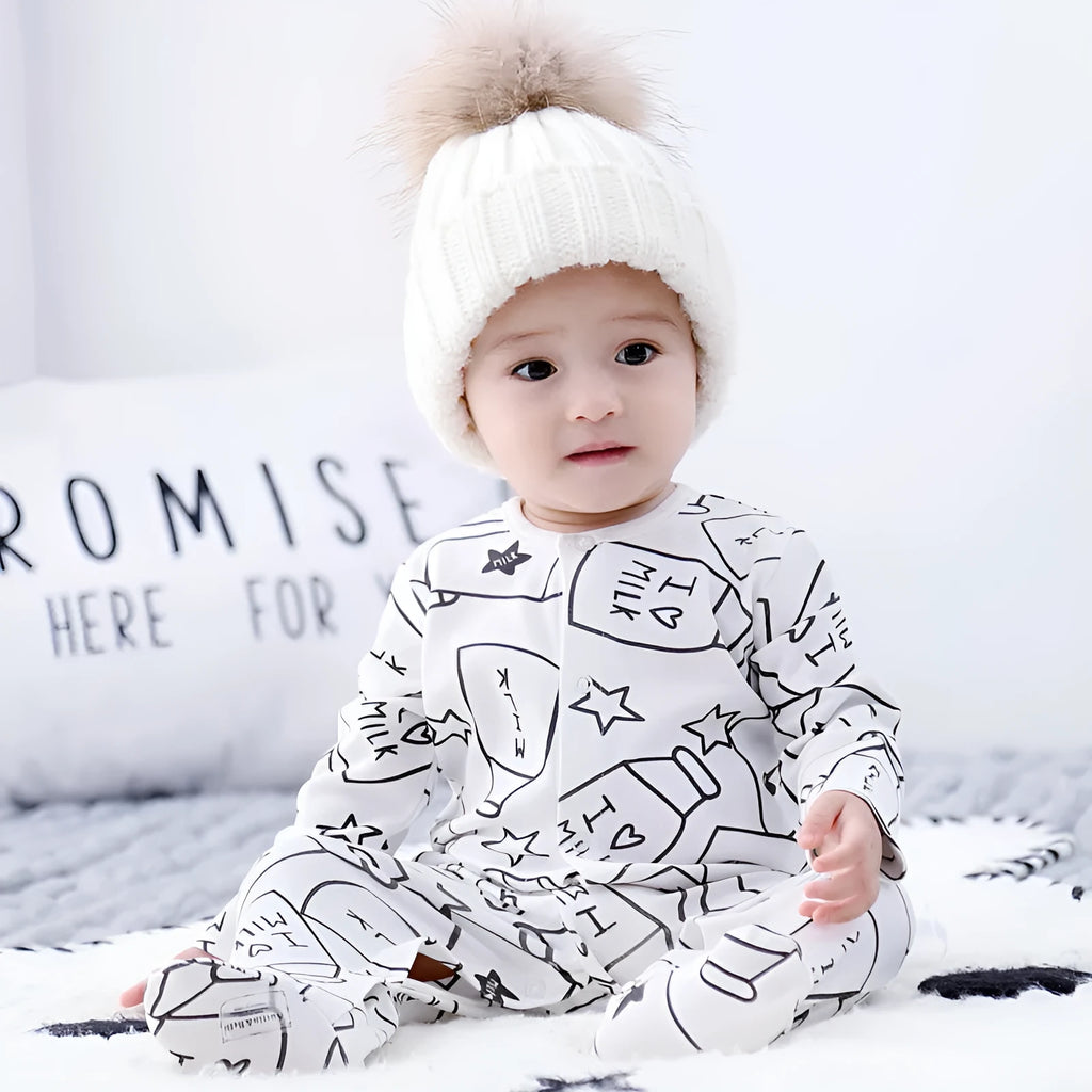 Children's 100% cotton long sleeve clothes set in white for spring and autumn
