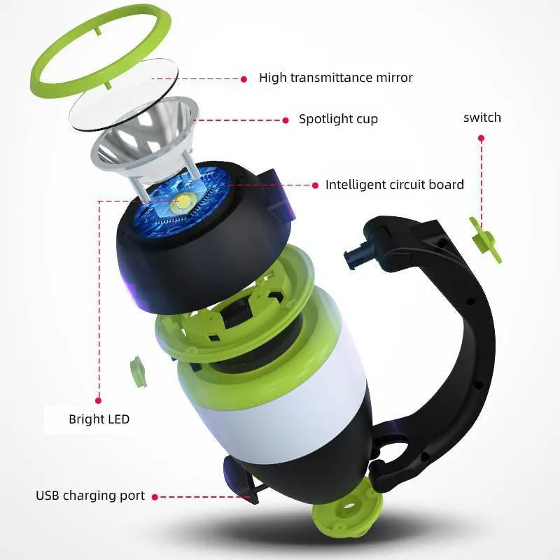 Black green multifunctional LED lamp with adjustable head and USB charging port