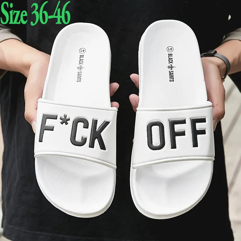 Large size men's open toe slippers with rubber soles in black and white colour options