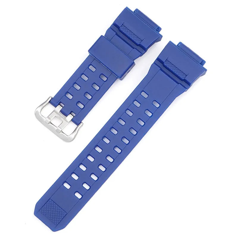Camouflage pattern TPU rubber watch strap with silver buckle on a grey background.