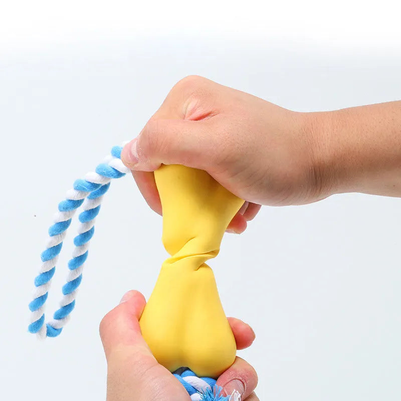 Green pet porous bone rope knot chew toy for dogs with treat stuffing openings